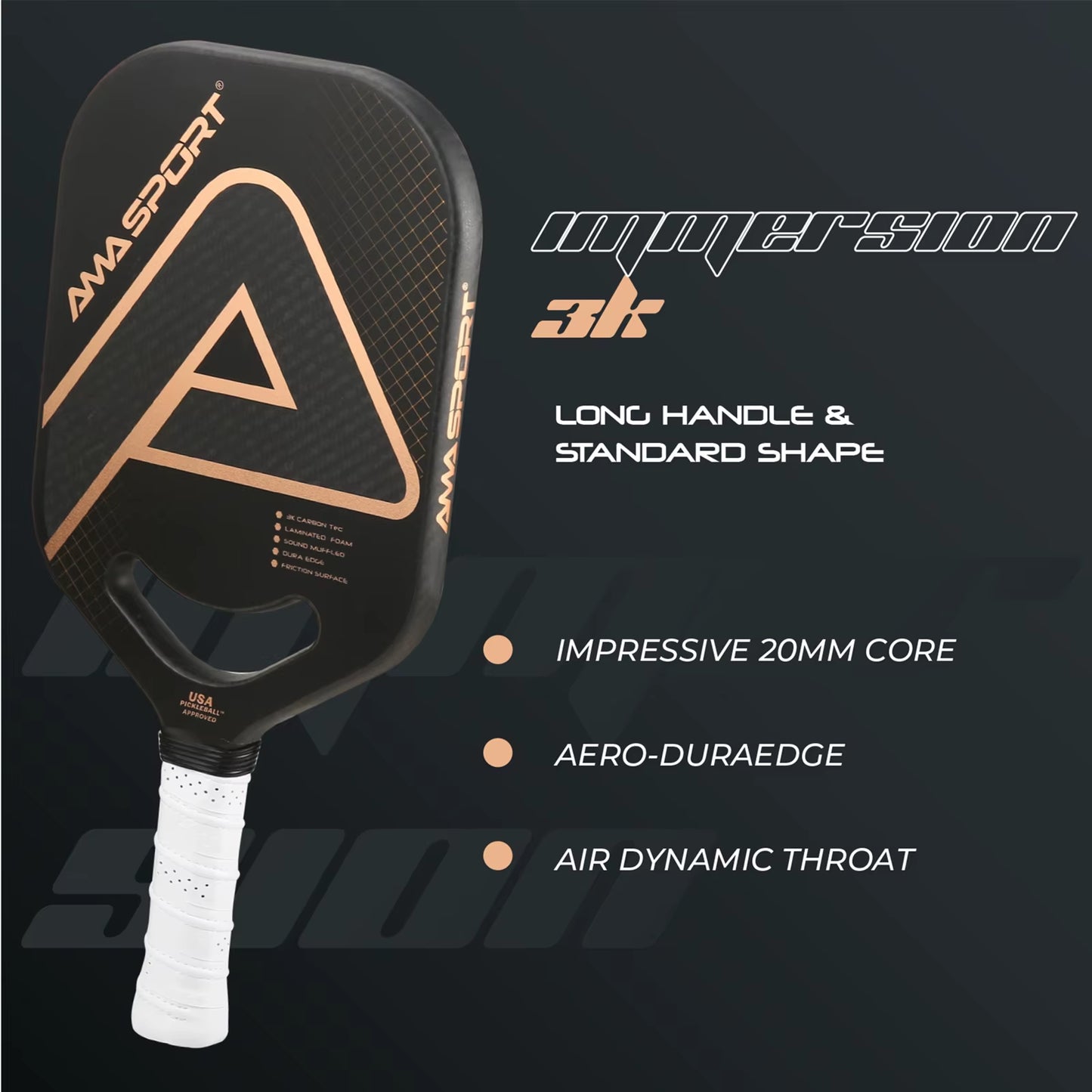 USAPA Pickleball Paddle with Maximum Spin 3K Friction Carbon Fiber Graphite Texture Surface Edgeless Pickle Ball Paddle