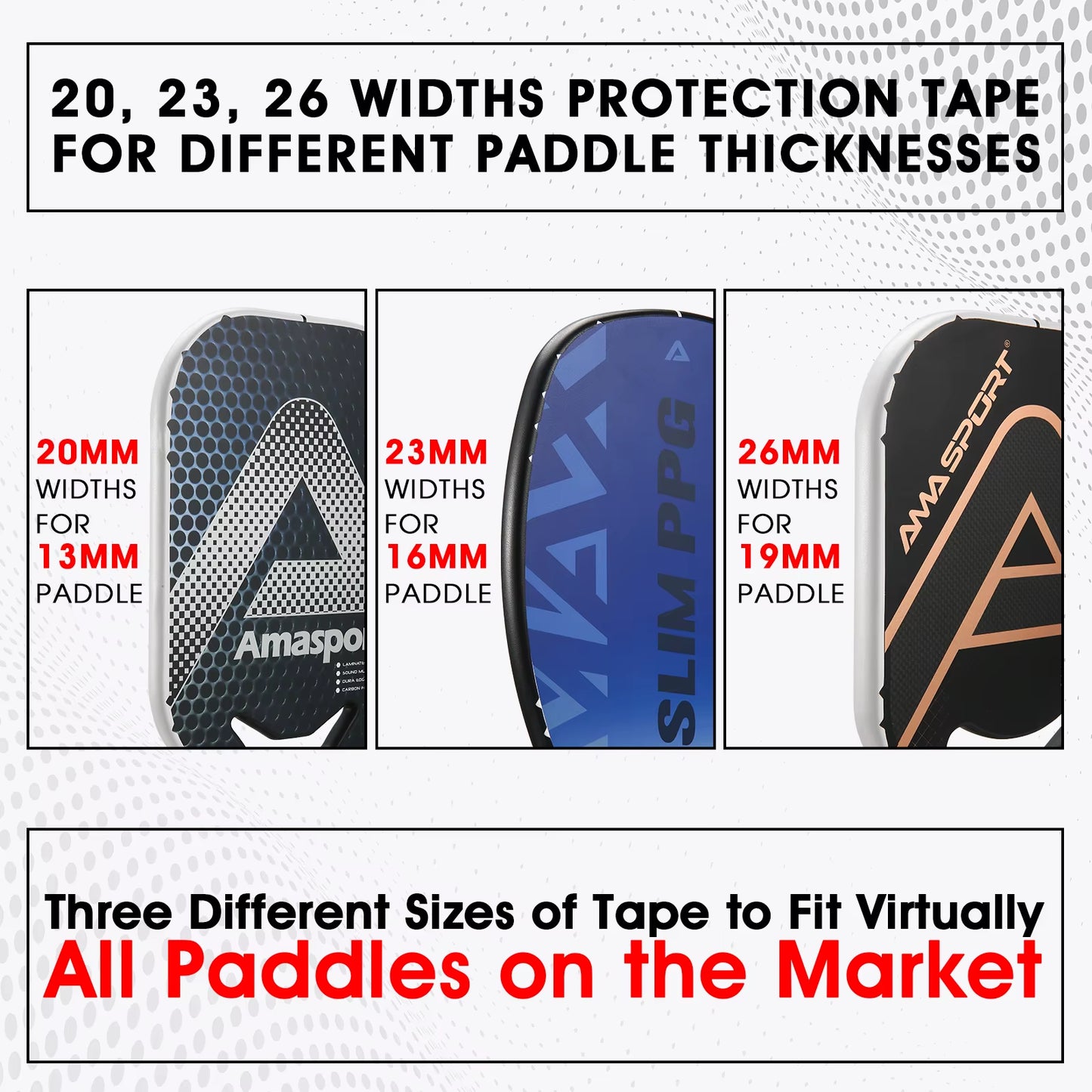 AMA SPORT Pickleball Paddle Protection Tapes - Racket Head Protectors in Two Color Options for 13/16/19mm Width