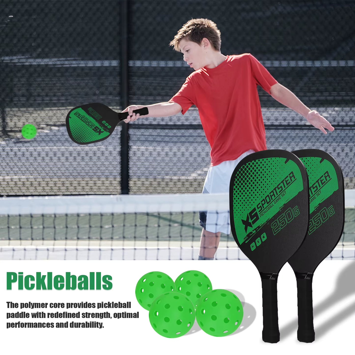 Professional Pickleball Racket Set - Includes 2 Paddles and 4 Balls, Premium Sports Accessory