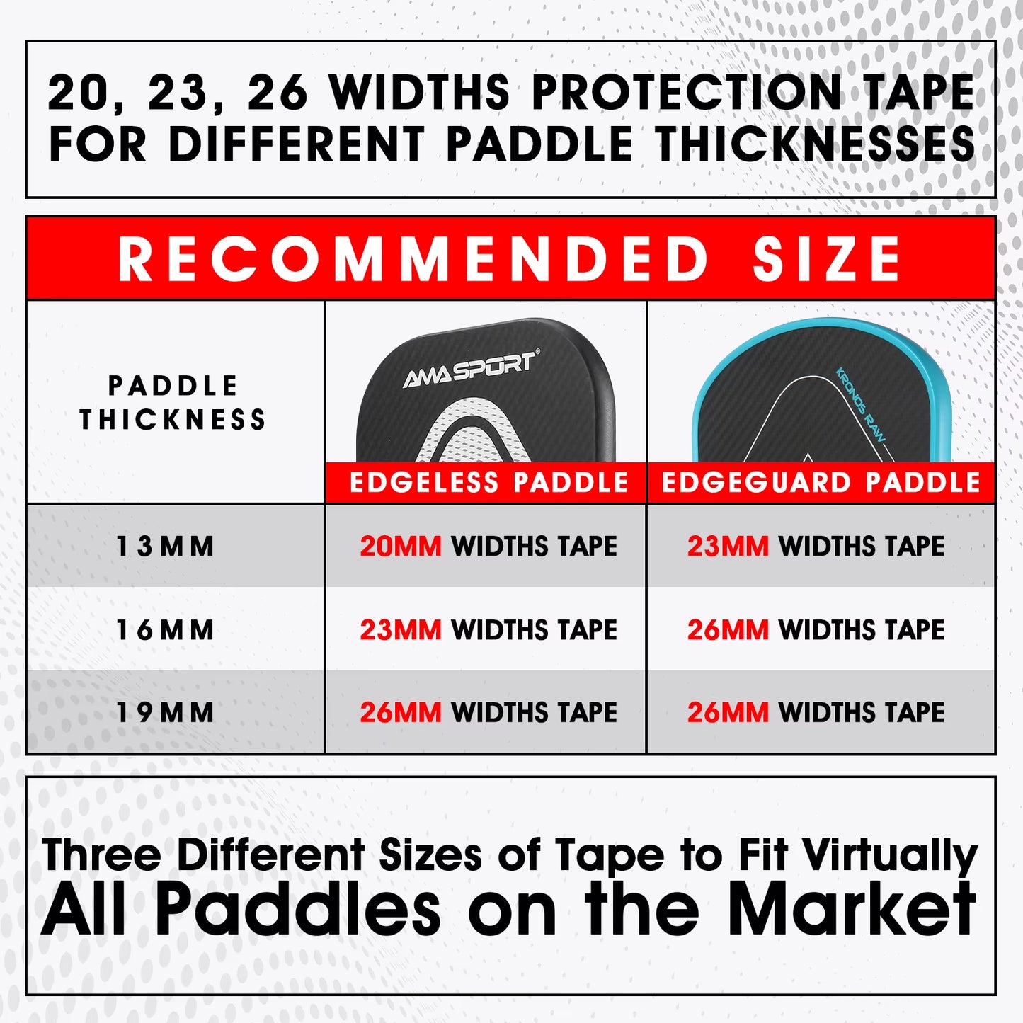 AMA SPORT Pickleball Paddle Protection Tapes - Racket Head Protectors in Two Color Options for 13/16/19mm Width