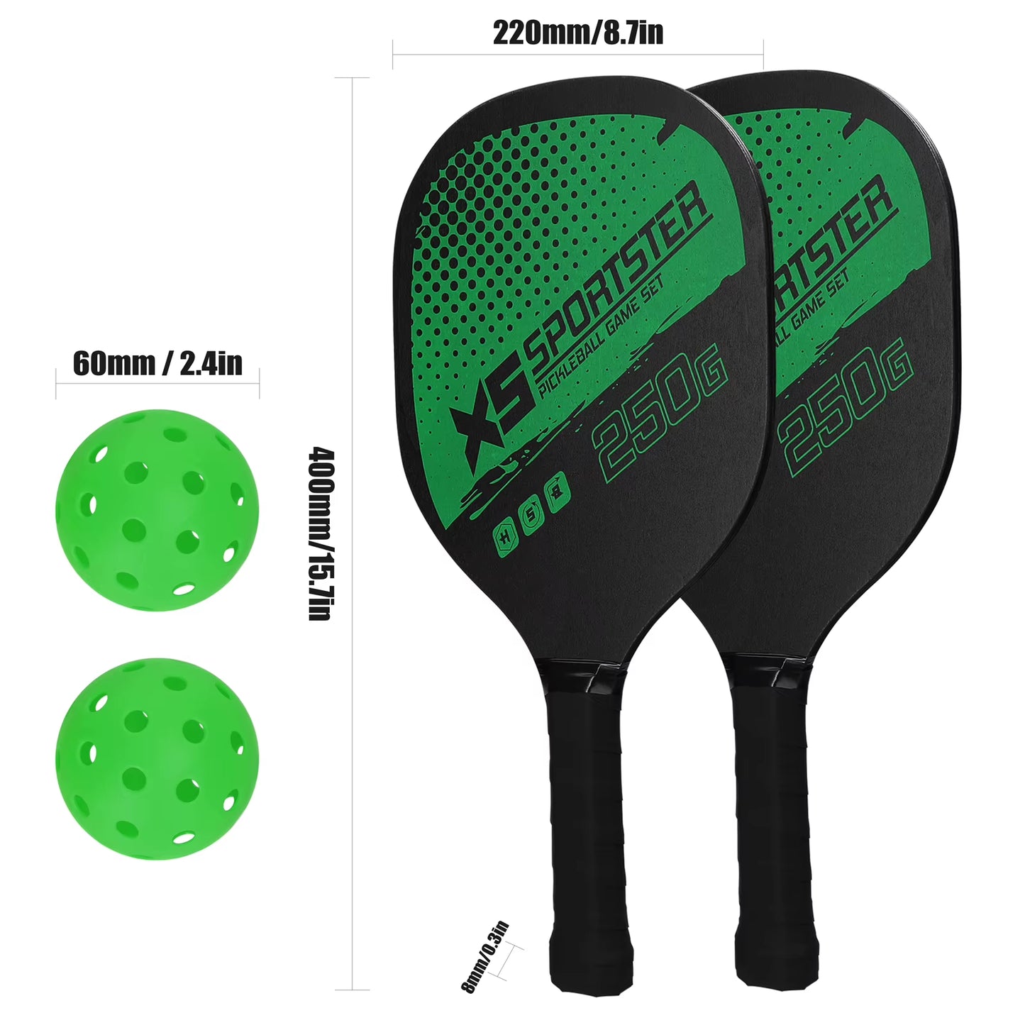 Professional Pickleball Racket Set - Includes 2 Paddles and 4 Balls, Premium Sports Accessory
