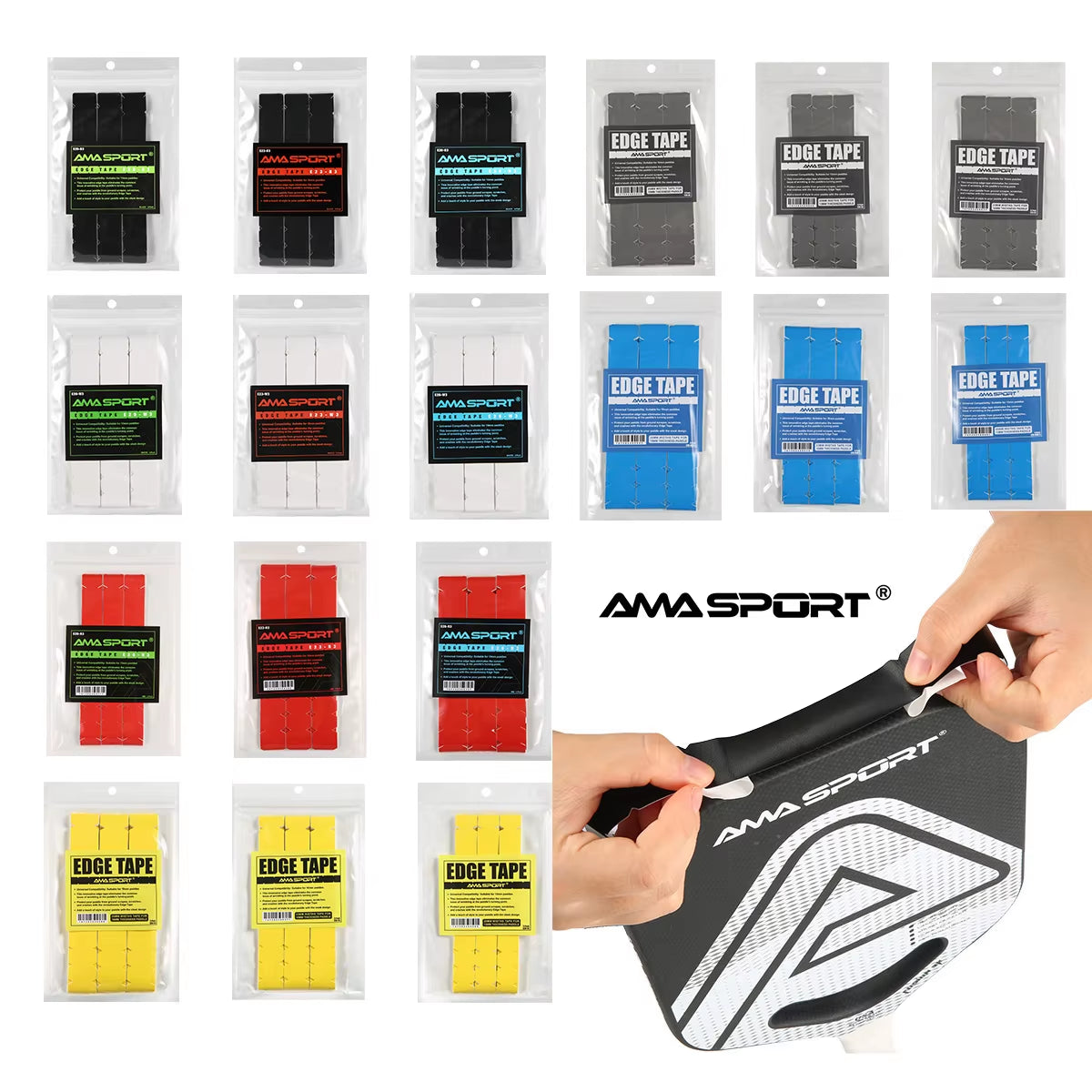 AMA SPORT Pickleball Paddle Protection Tapes - Racket Head Protectors in Two Color Options for 13/16/19mm Width