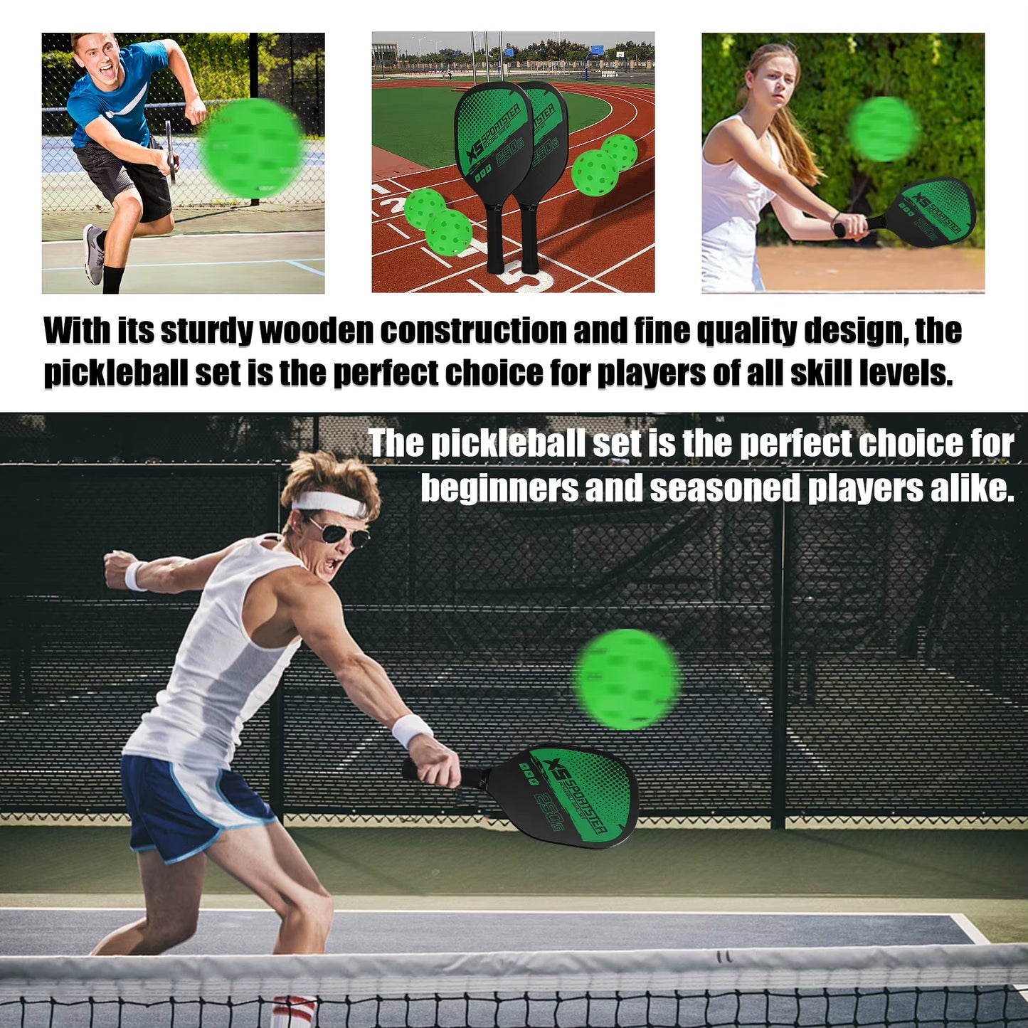 Professional Pickleball Racket Set - Includes 2 Paddles and 4 Balls, Premium Sports Accessory