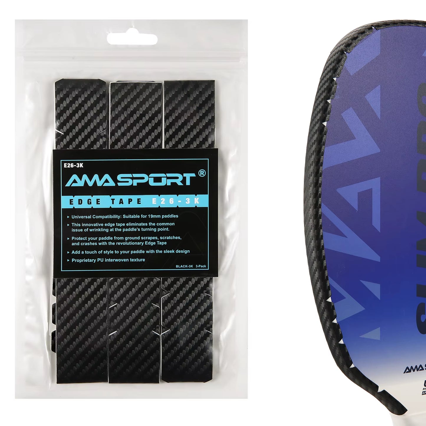 AMASPORT Premium Thickened Pickleball Paddle Protection Tape - 3K Textured Edge Guard Accessory