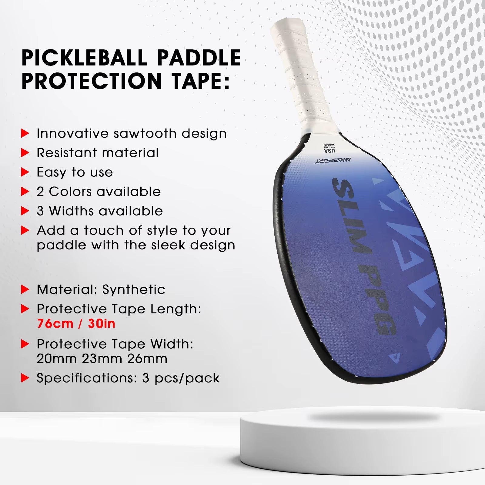 AMA SPORT Pickleball Paddle Protection Tapes - Racket Head Protectors in Two Color Options for 13/16/19mm Width